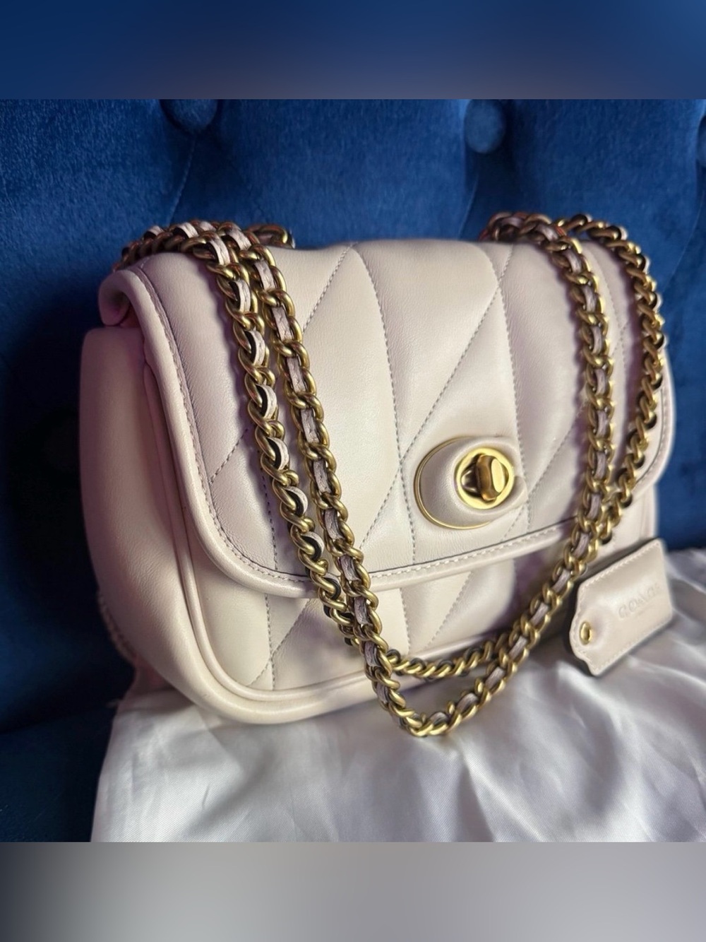 COACH Quilted Madison Chain Shoulder Bag in Cream - Picture 2 of 7